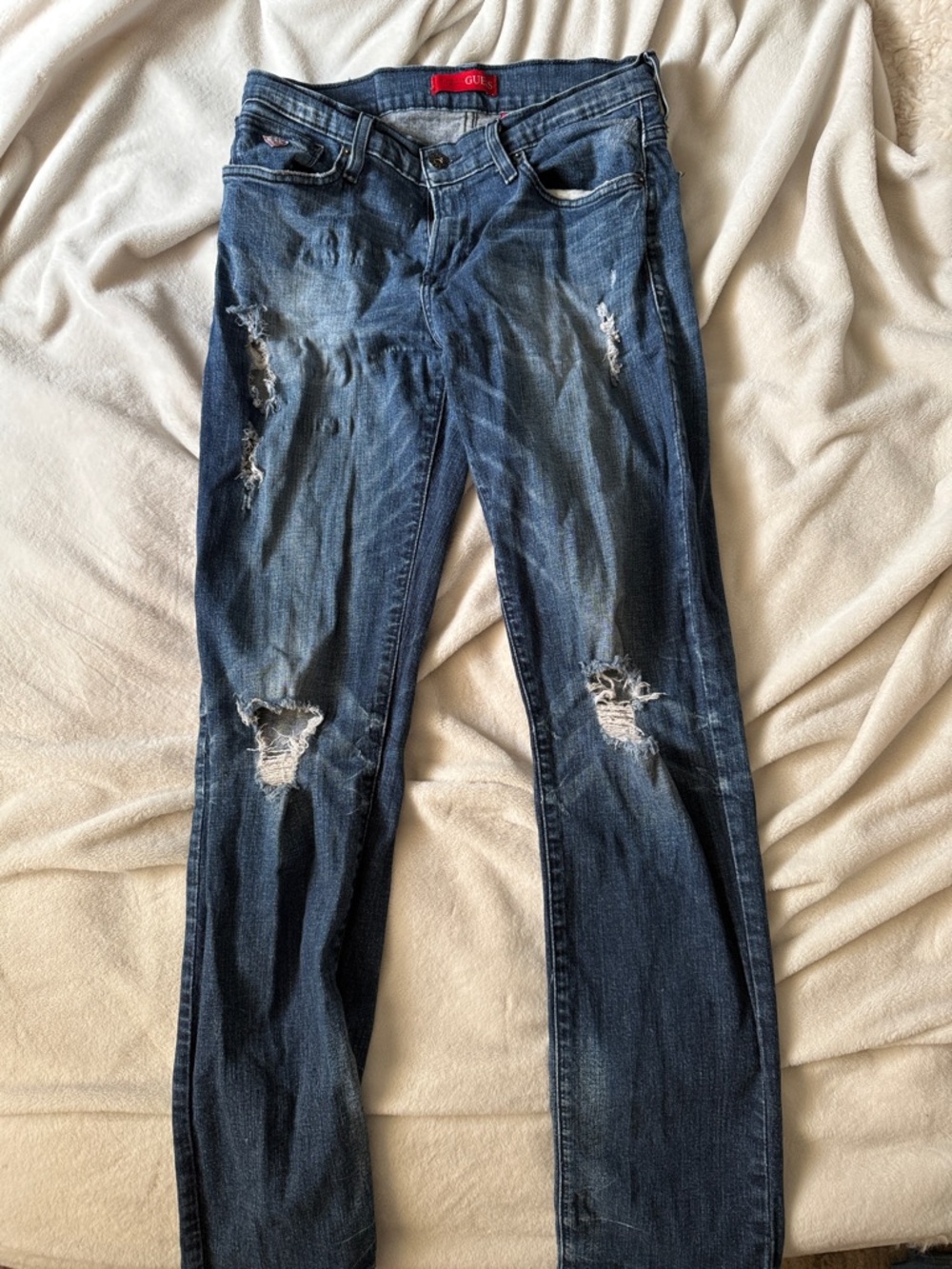 Guess Men's Dark Blue Distressed Slim Straight Jeans 32x30